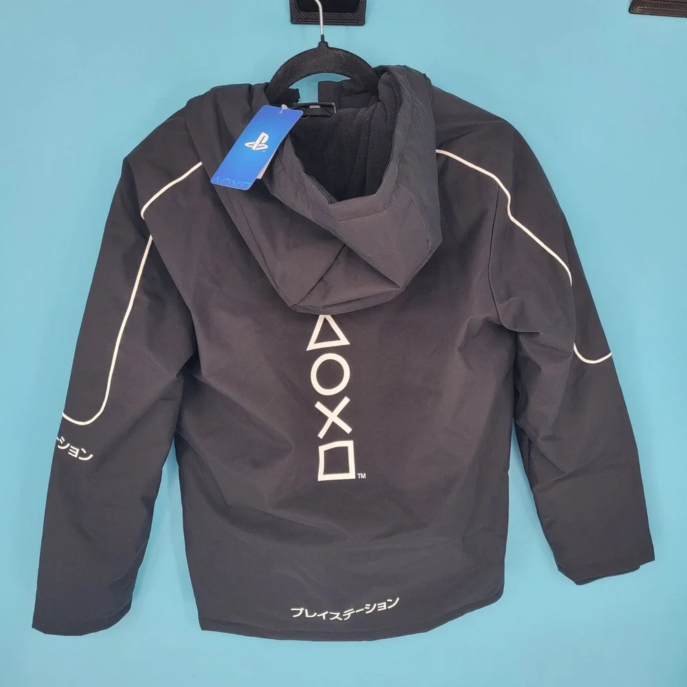 PlayStation Hooded Windbreaker Jacket Kids Size L Gamer Coat Black New NWT gamer